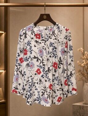Kenar Red Mauve, Black, Navy Blouse with Mandarin Collar